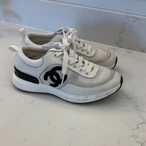 CHANEL White and Black Sneakers
